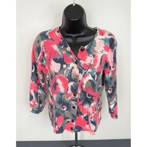 Tabitha Women's Lambswool Cashmere Blend Floral Cardigan Pink Size Medium FLAW